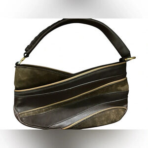 GIANNI BINI Tan& Brown Leather & Suede Handbag Purse Tassle, Braided Strap